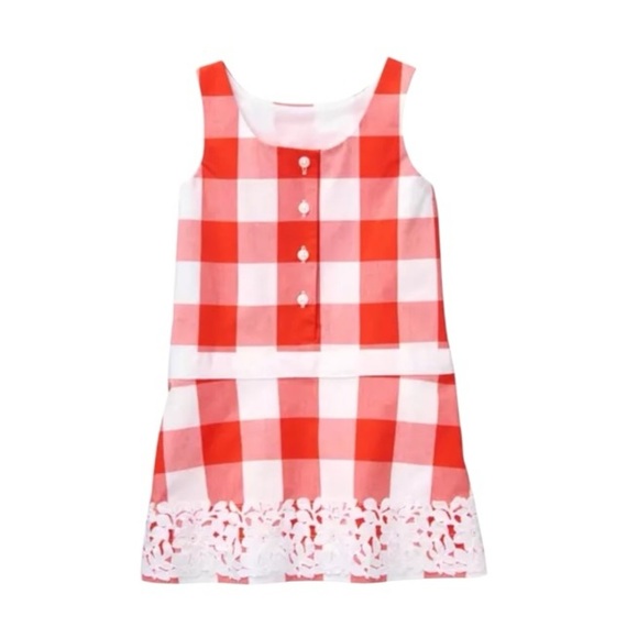 Janie and Jack Gingham Dress Lace Red White Baby Girl Size 18-24M - Picture 1 of 6